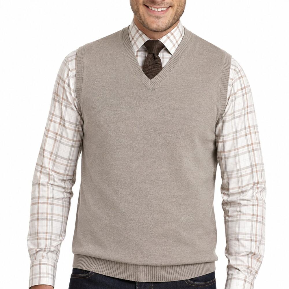 Pronto Uomo Men's XXL 100% Extra Fine Merino Tan Khaki Sweater Vest Business